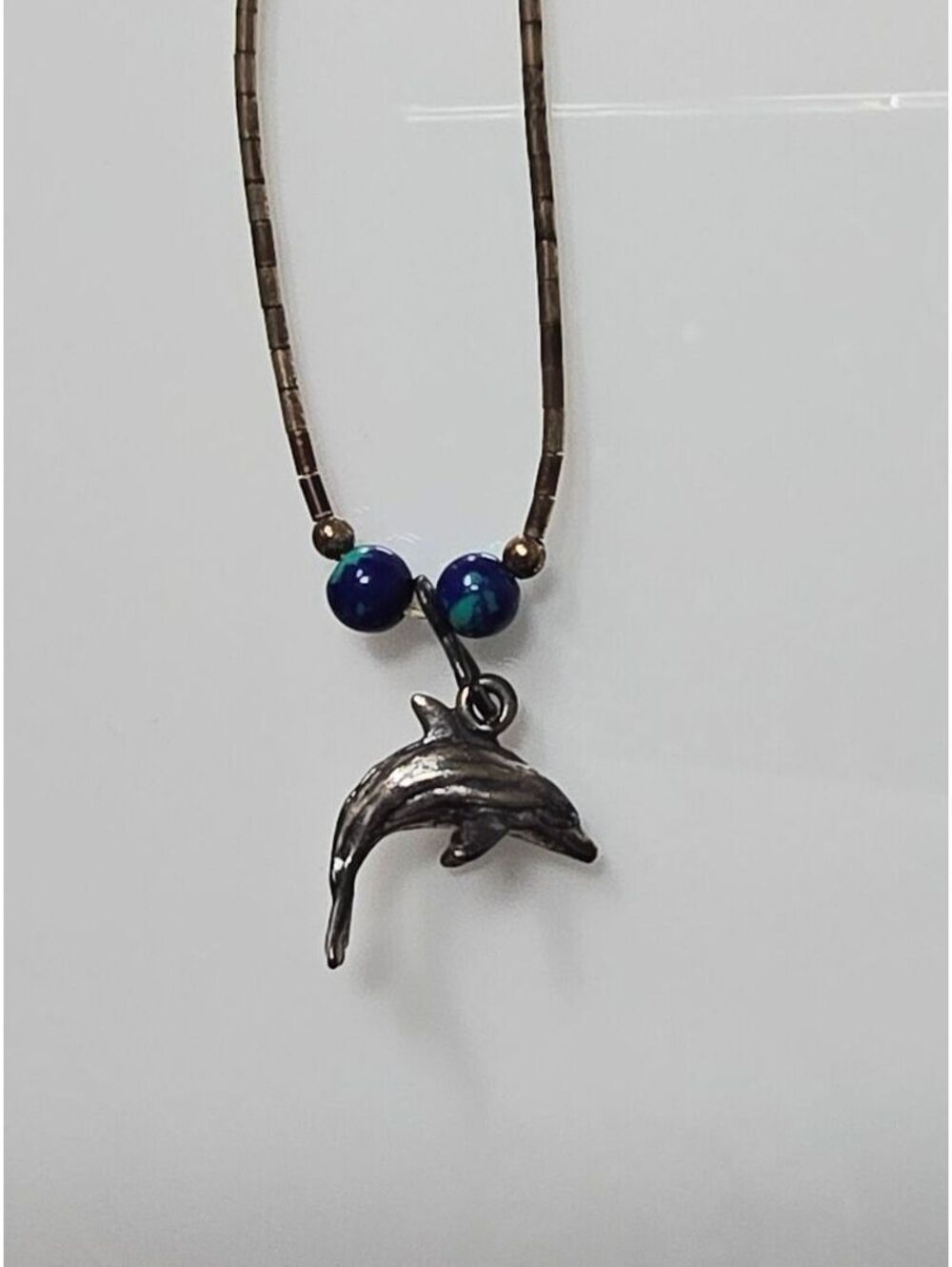 Dolphin Pendant Necklace Blue Green Beads Dolphin Clasp Nautical Ocean Jewelry